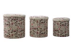 DENO I 3 darabos bézs és piros pamut tároló